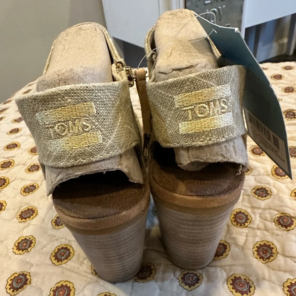 Toms Majorca Cutout Champagne Metallic Foil Woven Sandal Sz 10 NWT - Picture 5 of 10